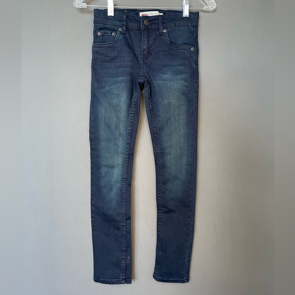 Levi’s dark blue skinny stretch jeans, slightly distressed - size boys 10